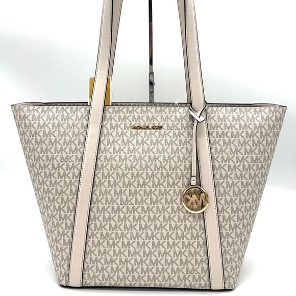 Michael Kors Pratt Large Signature Logo Tote Bag Light Cream Multi - Picture 2 of 11